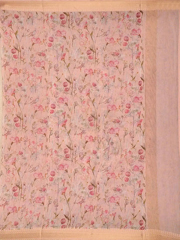 Baby Pink Chanderi Silk Saree with Flower and Leaf Design on the Body with Designed Border - Diadem