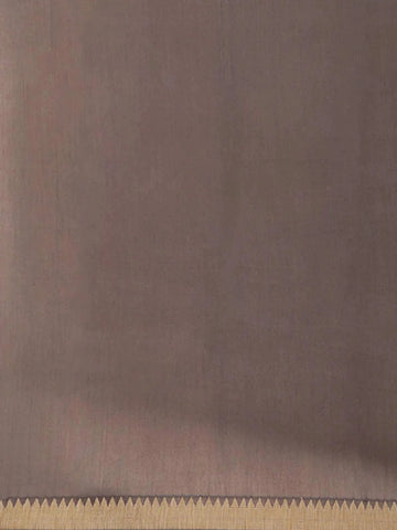 Dark Grey Chanderi Silk Saree with Colorful Floral Pattern on the Body with Matching Border - Diadem