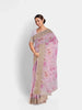 Light Pink Chanderi Silk Saree with Floral Prints on the body and Zari Border - Diadem
