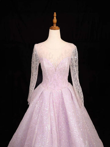 Lavender Net Ball Gown Embellished with Sequins and Beads - Diadem