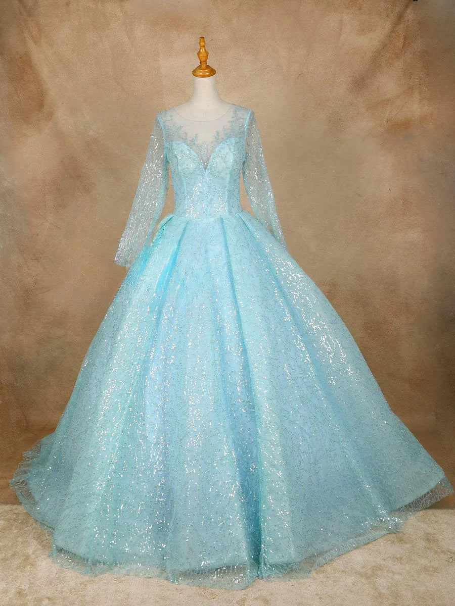 Sky Blue Sequins Bridal Reception Net Ball Gown Diadem