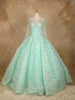 Aqua Green Floral Sequin Embroidered Bridal Reception Net Ball Gown - Diadem