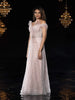 Light Pink Net Gown with Pearls & Sequins Floral Design - Diadem