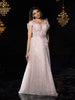 Light Pink Net Gown with Pearls & Sequins Floral Design - Diadem