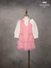 White with Pink Denim Cotton Frock with attached Bow - Diadem