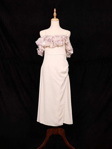 Ivory Frock Adorned with Plain and Ruffled Design - Diadem