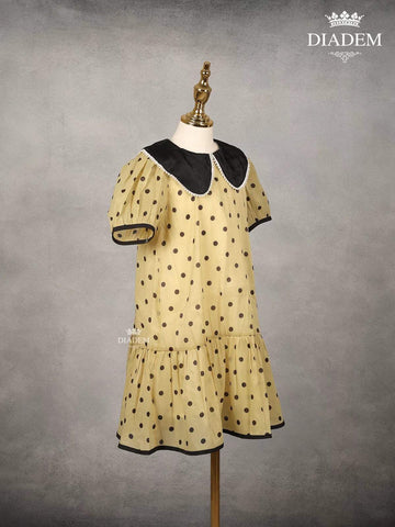 Light Yellow Organza Frock Adorned with Polka Dot Print - Diadem