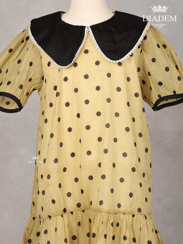 Light Yellow Organza Frock Adorned with Polka Dot Print - Diadem