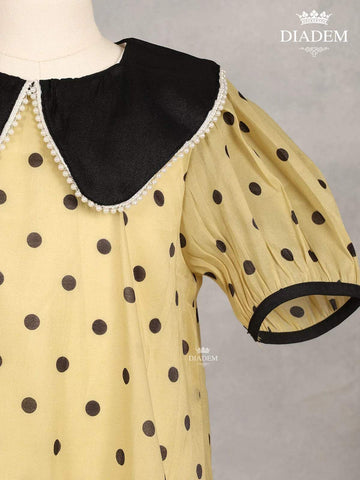 Light Yellow Organza Frock Adorned with Polka Dot Print - Diadem