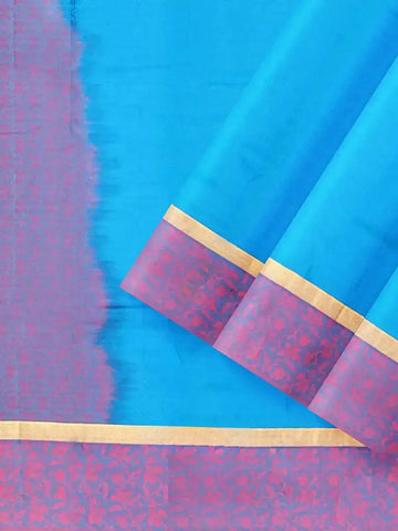 Blue Silk Saree with Plain body and Zari with Thread Border - Diadem
