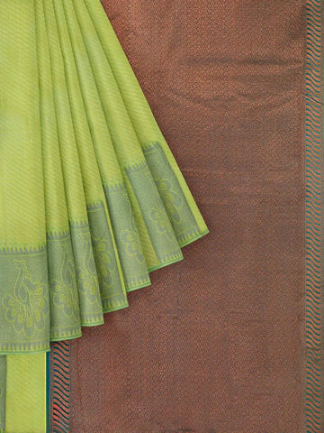 Green Silk Saree with Floral Design on the Body and without Border - Diadem