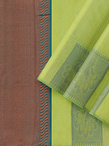 Green Silk Saree with Floral Design on the Body and without Border - Diadem