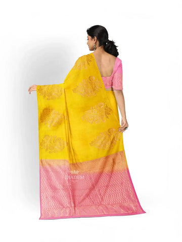 Yellow Pure Kanchi Pattu Saree with Tree Motif on the Body and without Border - Diadem