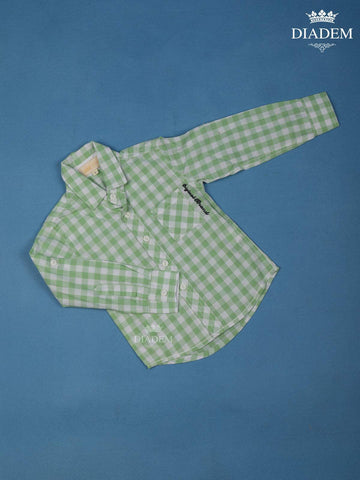 Light Green Checked Full Sleeve Cotton Shirt - Diadem