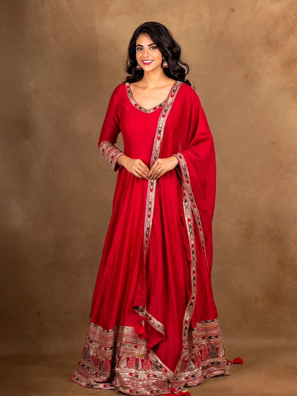 Pink Embroidery Designed Semi Silk Gown - Diadem