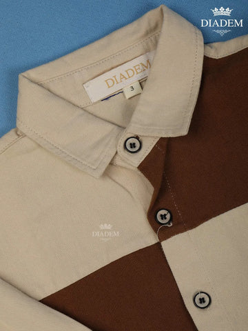 Beige And Brown Dual Colour Full Sleeve Cotton Shirt - Diadem