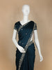Dark Blue Floral Designed Satin Saree - Diadem