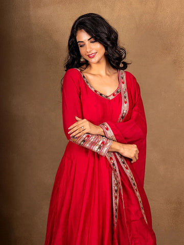 Pink Embroidery Designed Semi Silk Gown - Diadem