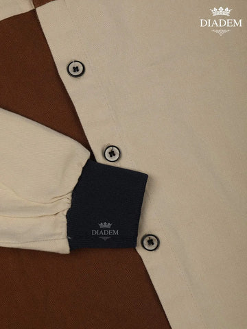 Beige And Brown Dual Colour Full Sleeve Cotton Shirt - Diadem