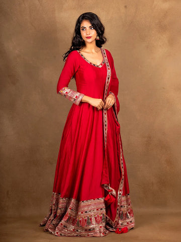 Pink Embroidery Designed Semi Silk Gown - Diadem