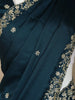 Dark Blue Floral Designed Satin Saree - Diadem