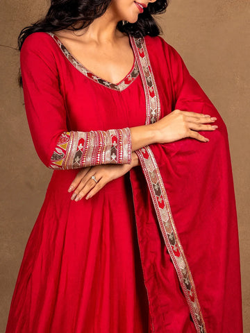 Pink Embroidery Designed Semi Silk Gown - Diadem