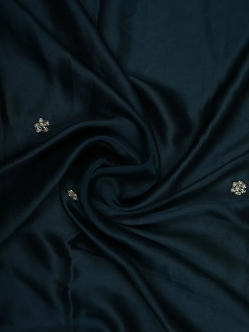 Dark Blue Floral Designed Satin Saree - Diadem