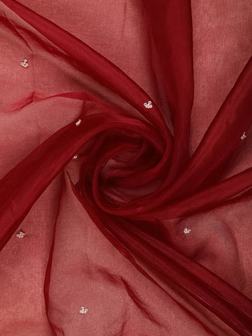 Dark Red Floral Embroidered Velvet Designer Saree - Diadem