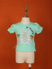 Aqua Blue Cotton Half Sleeve Embroidered T-Shirt for Girls - Diadem