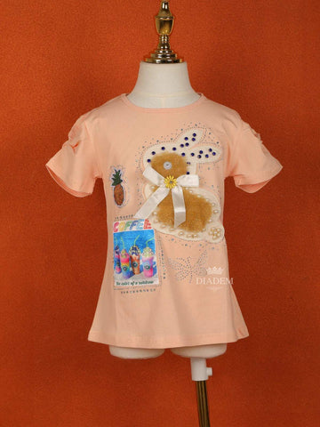 Light Peach Cotton Half Sleeve T-Shirt for Girls - Diadem