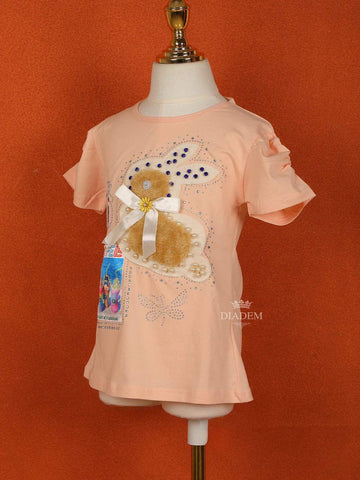 Light Peach Cotton Half Sleeve T-Shirt for Girls - Diadem