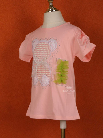 Light Pink Cotton Half Sleeve T-Shirt for Girls - Diadem