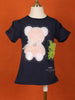 Navy Blue Cotton Half Sleeve Embroidery T-Shirt for Girls - Diadem
