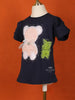 Navy Blue Cotton Half Sleeve Embroidery T-Shirt for Girls - Diadem
