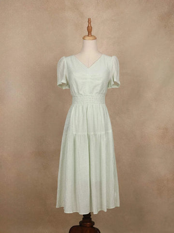 Light Green Cotton with Pastel Stripes Pattern Gown - Diadem