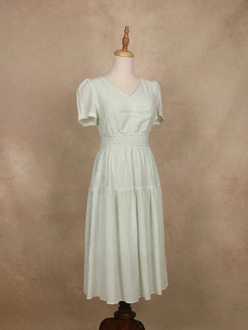 Light Green Cotton with Pastel Stripes Pattern Gown - Diadem