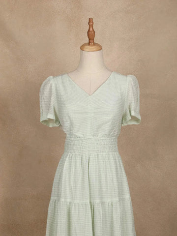 Light Green Cotton with Pastel Stripes Pattern Gown - Diadem