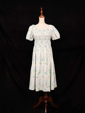 Green Frock Adorned with Floral and Ruffled Designs - Diadem