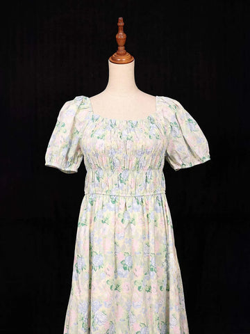 Green Frock Adorned with Floral and Ruffled Designs - Diadem