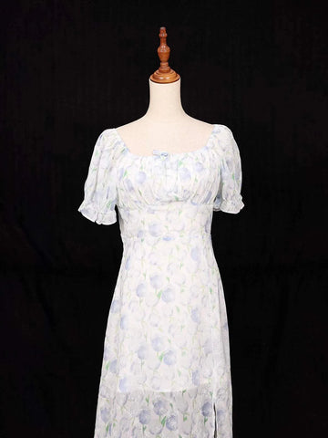 White Frock Embellished with Floral Designs - Diadem
