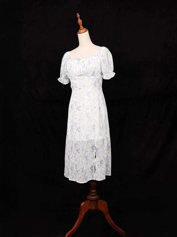 White Frock Embellished with Floral Designs - Diadem