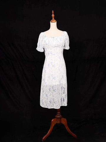 White Frock Embellished with Floral Designs - Diadem