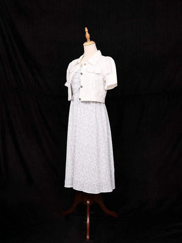 White Frock with Small Floral Design with Overcoat - Diadem
