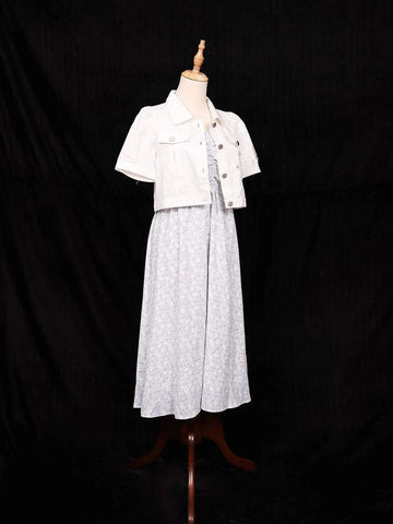 White Frock with Small Floral Design with Overcoat - Diadem
