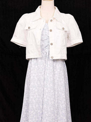 White Frock with Small Floral Design with Overcoat - Diadem