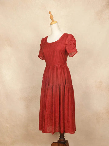 Red with Stripes Pattern and Short Sleeves Gown - Diadem