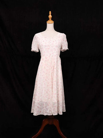 Pink Frock Adorned with Floral and Ruffled Designs - Diadem