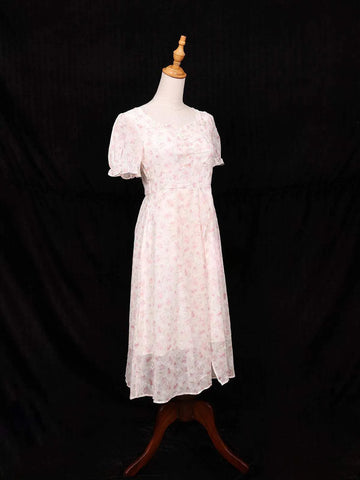 Pink Frock Adorned with Floral and Ruffled Designs - Diadem