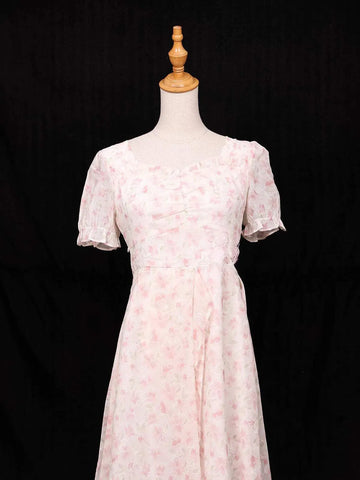 Pink Frock Adorned with Floral and Ruffled Designs - Diadem