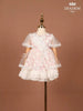 White and Pink Net Frock Adorned with Beads and Floral Laces - Diadem